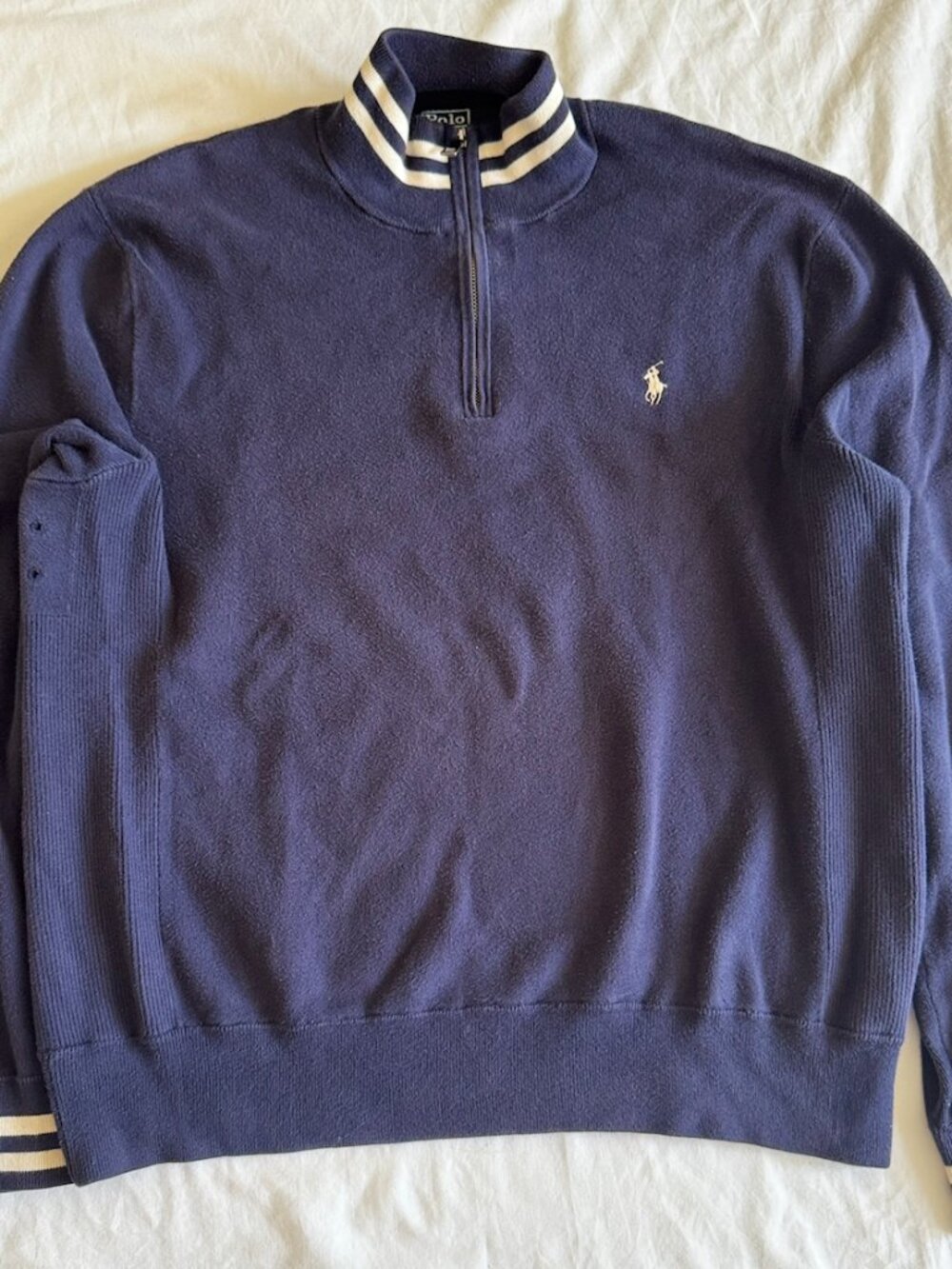 Vintage 90s Polo Ralph Lauren Varsity Stripe Quarter Zip XL Unisex